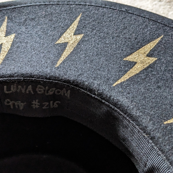 Luna Blum x Olive & Pique OOAK Hand Painted Lightning Bolt Wool Black Hat - Picture 10 of 16